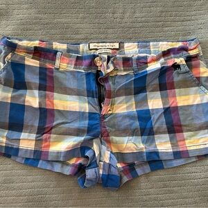 Abercrombie & Fitch Women's Plaid Shorts - Blue and Yellow